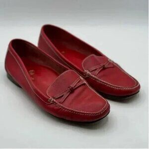 Cole Haan Red Leather Slip on Loafers with Knotted Bow Size 8.5